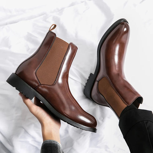Elegant Genuine Leather Ankle Boots for Men - Stylish Casual Business Footwear